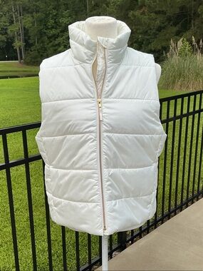 J. Crew Ivory Quilted Puffer Vest with High Collar